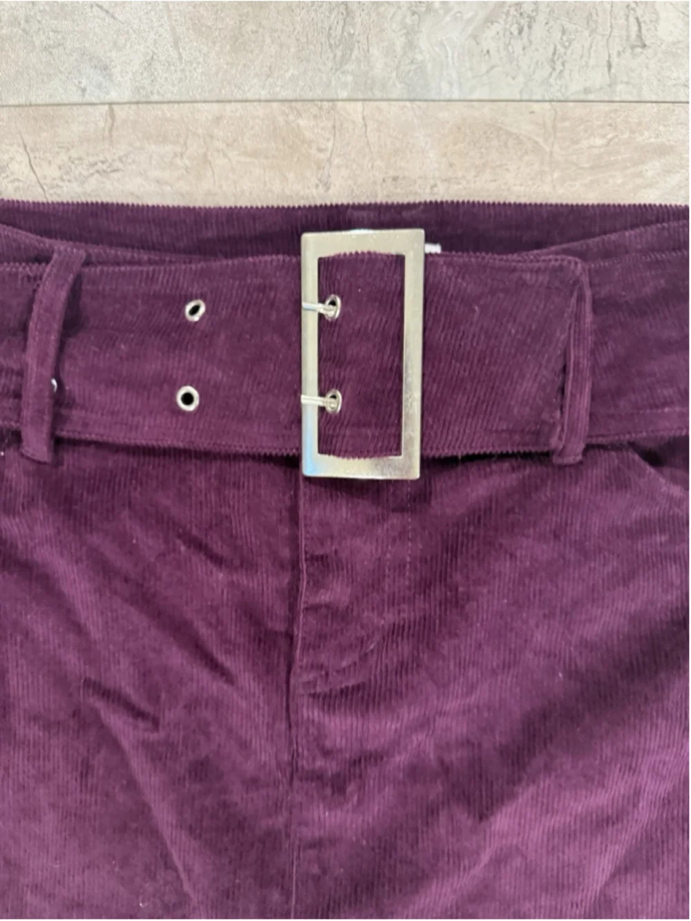 NWT Garage Deep Purple Low Rise Corduroy Big Belt Mini Skirt Size M Y2K